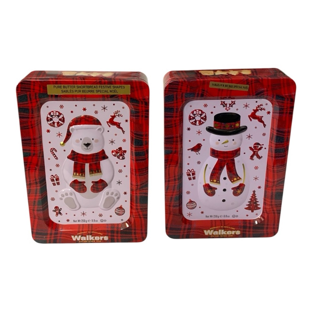 Walkers Tartan Plaid Christmas Snowman & Polar Bear Collectible Shortbread Tin